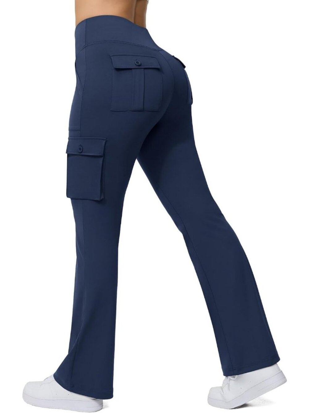 High-Waisted Yoga Flare Leggings with 6 Pockets | Stylish Cargo Pants for Women